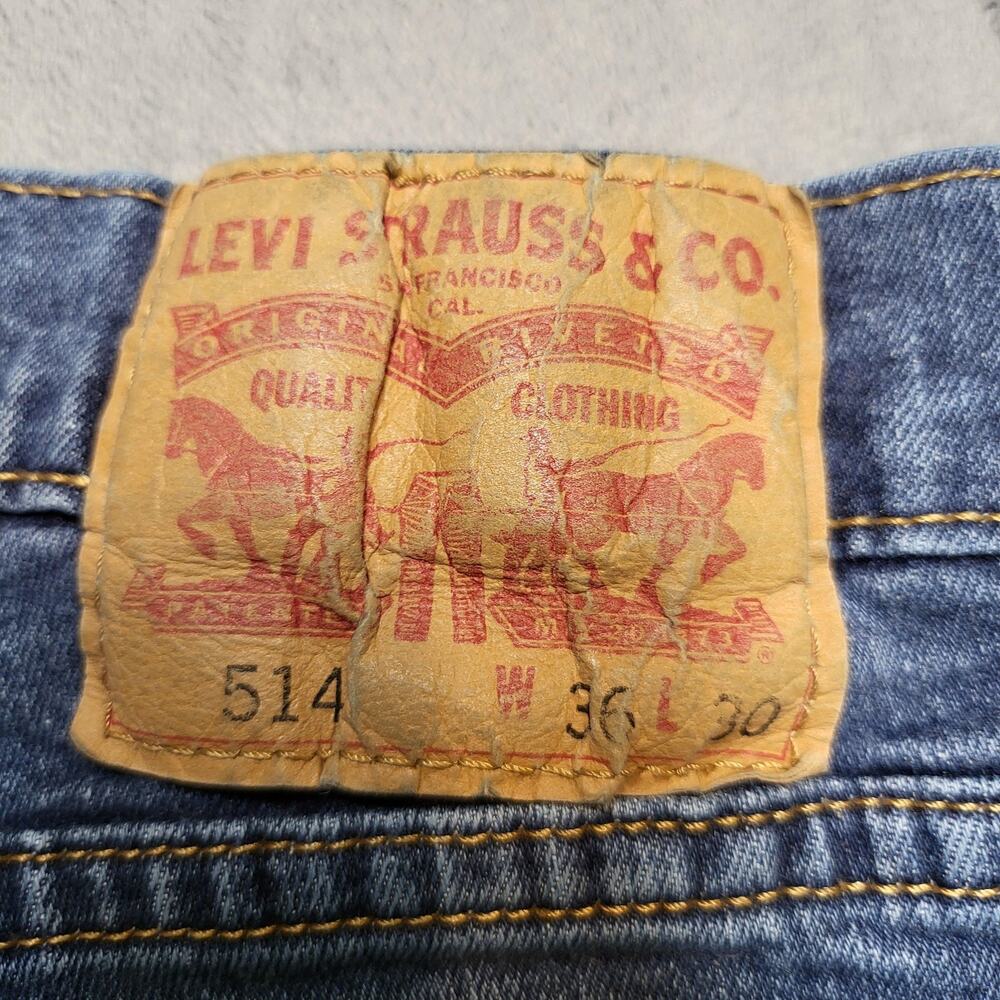 Levi's 514 Jeans Mens 36x30 Blue Straight‎ Medium Wash Denim Cotton Stretch - Picture 3 of 10